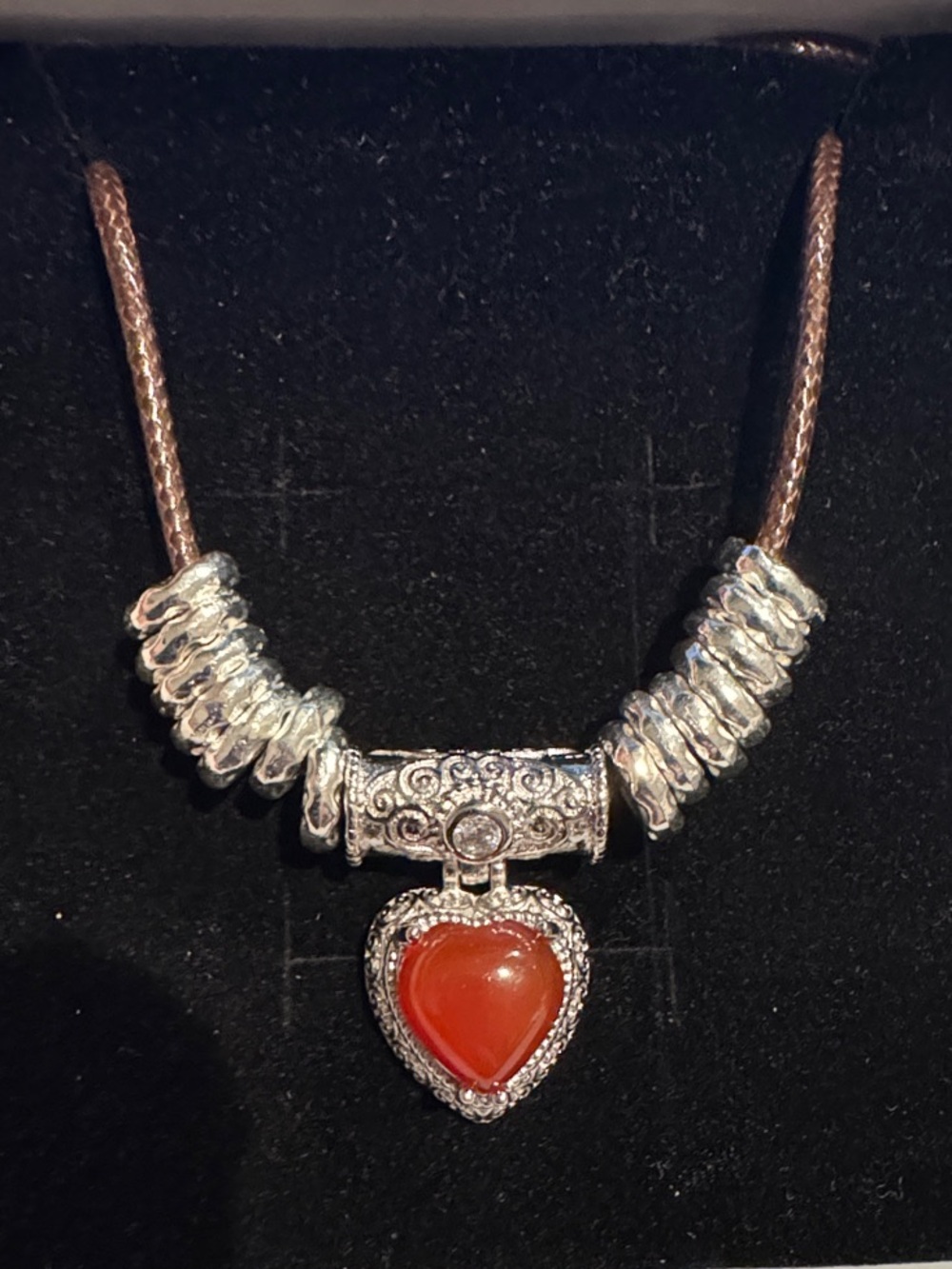 CARNELIAN Silver tone Necklace with Red Heart Pendant